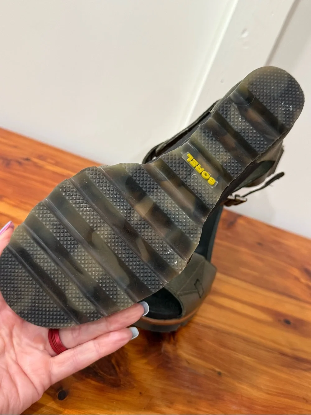 Sorel Joanie Olive Green Wedge Sandals
